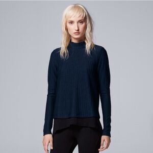 Petite Simply Vera Vera Wang Mock-Layer Mockneck Sweater in NAVY blue BNWT